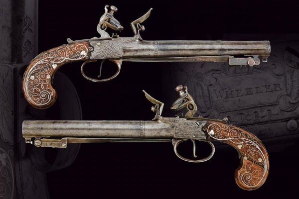 Raro paio di pistole a semi-retrocarica di Wheeler, con baionetta a scatto  - Asta Rare Armi Antiche e Militaria da tutto il mondo - Associazione Nazionale - Case d'Asta italiane