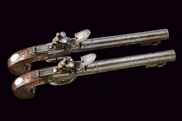 Raro paio di pistole a semi-retrocarica di Wheeler, con baionetta a scatto  - Asta Rare Armi Antiche e Militaria da tutto il mondo - Associazione Nazionale - Case d'Asta italiane