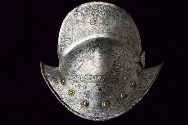Morione antico con incisione ottocentesca  - Asta Rare Armi Antiche e Militaria da tutto il mondo - Associazione Nazionale - Case d'Asta italiane