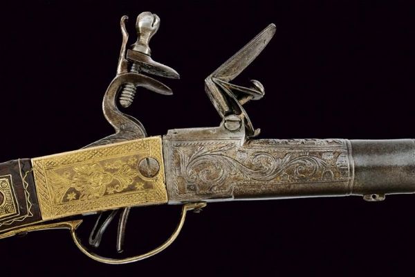 Lungo mazzagatto a pietra focaia per il mercato orientale  - Asta Rare Armi Antiche e Militaria da tutto il mondo - Associazione Nazionale - Case d'Asta italiane