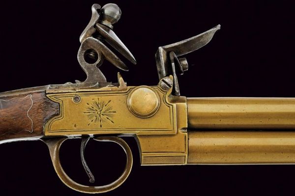 Mazzagatto a pietra focaia a due canne sovrapposte da marina  - Asta Rare Armi Antiche e Militaria da tutto il mondo - Associazione Nazionale - Case d'Asta italiane