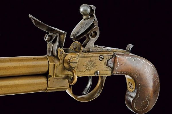 Mazzagatto a pietra focaia a due canne sovrapposte da marina  - Asta Rare Armi Antiche e Militaria da tutto il mondo - Associazione Nazionale - Case d'Asta italiane