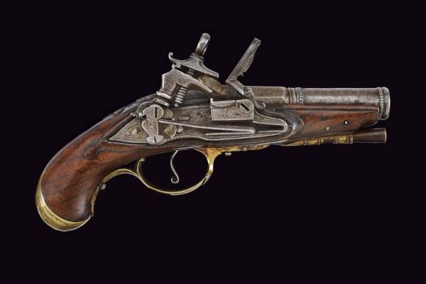 Pistola a pietra focaia alla romana da viaggio  - Asta Rare Armi Antiche e Militaria da tutto il mondo - Associazione Nazionale - Case d'Asta italiane