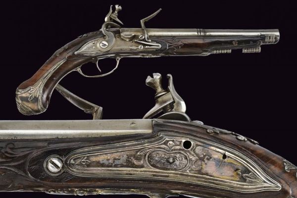 Pistola a pietra focaia con fornimenti in argento di Pietro Tomasi  - Asta Rare Armi Antiche e Militaria da tutto il mondo - Associazione Nazionale - Case d'Asta italiane
