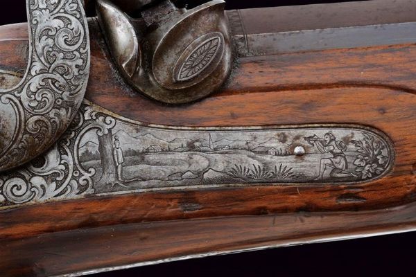 Bellissimo fucile da tiro a luminello di Zoller decorato con scene dalla leggenda di Guglielmo Tell  - Asta Rare Armi Antiche e Militaria da tutto il mondo - Associazione Nazionale - Case d'Asta italiane