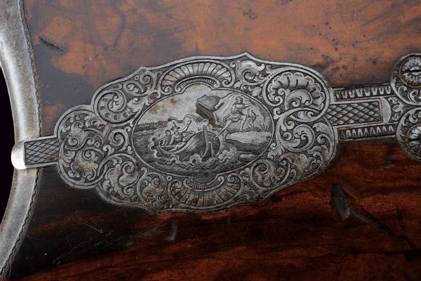 Bellissimo fucile da tiro a luminello di Zoller decorato con scene dalla leggenda di Guglielmo Tell  - Asta Rare Armi Antiche e Militaria da tutto il mondo - Associazione Nazionale - Case d'Asta italiane