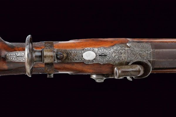 Bellissimo fucile da tiro a luminello di Zoller decorato con scene dalla leggenda di Guglielmo Tell  - Asta Rare Armi Antiche e Militaria da tutto il mondo - Associazione Nazionale - Case d'Asta italiane