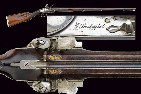 Doppietta a pietra focaia di G. Scalafiot  - Asta Rare Armi Antiche e Militaria da tutto il mondo - Associazione Nazionale - Case d'Asta italiane