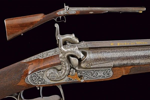 Bellissima doppietta a luminello di Karl Pirko per la caccia al cinghiale  - Asta Rare Armi Antiche e Militaria da tutto il mondo - Associazione Nazionale - Case d'Asta italiane