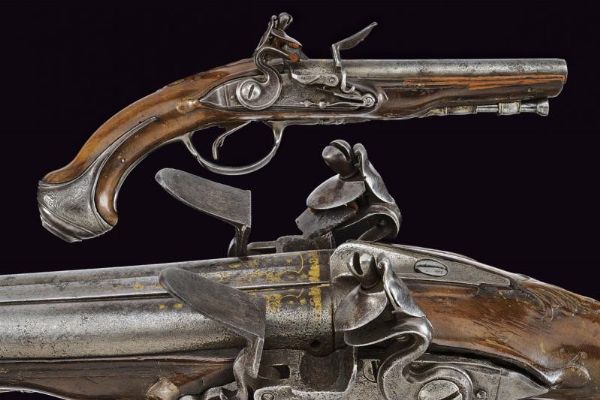 Pistola a pietra focaia a due canne  - Asta Rare Armi Antiche e Militaria da tutto il mondo - Associazione Nazionale - Case d'Asta italiane