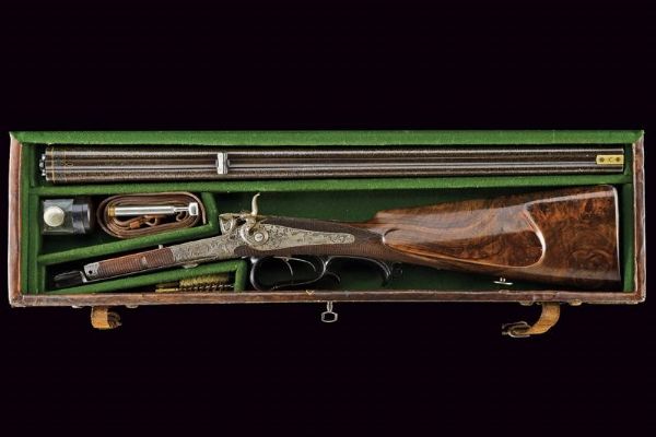 Straordinaria doppietta a percussione centrale di Haetge in cassetta  - Asta Rare Armi Antiche e Militaria da tutto il mondo - Associazione Nazionale - Case d'Asta italiane