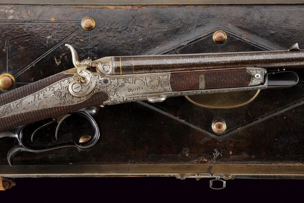Straordinaria doppietta a percussione centrale di Haetge in cassetta  - Asta Rare Armi Antiche e Militaria da tutto il mondo - Associazione Nazionale - Case d'Asta italiane