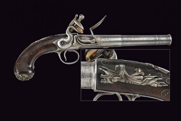 Pistola Queen Anne a pietra focaia con fornimenti in argento di Wilson  - Asta Rare Armi Antiche e Militaria da tutto il mondo - Associazione Nazionale - Case d'Asta italiane