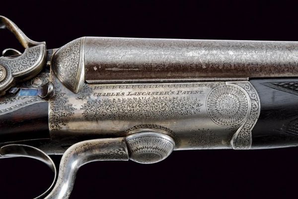 Bella doppietta a percussione centrale a cani esterni di Lancaster  - Asta Rare Armi Antiche e Militaria da tutto il mondo - Associazione Nazionale - Case d'Asta italiane