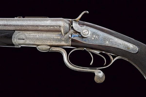 Bella doppietta a percussione centrale a cani esterni di Lancaster  - Asta Rare Armi Antiche e Militaria da tutto il mondo - Associazione Nazionale - Case d'Asta italiane