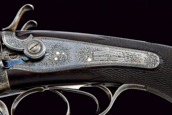Bella doppietta a percussione centrale a cani esterni di Lancaster  - Asta Rare Armi Antiche e Militaria da tutto il mondo - Associazione Nazionale - Case d'Asta italiane