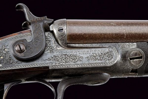 Doppietta a percussione centrale di Moore & Grey  - Asta Rare Armi Antiche e Militaria da tutto il mondo - Associazione Nazionale - Case d'Asta italiane