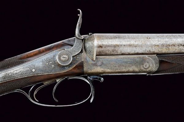 Bella doppietta a percussione centrale a cani esterni di Lancaster  - Asta Rare Armi Antiche e Militaria da tutto il mondo - Associazione Nazionale - Case d'Asta italiane