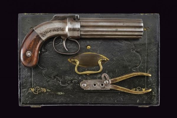 Pepperbox-revolver a luminello in cassetta di Allen & Thurber  - Asta Rare Armi Antiche e Militaria da tutto il mondo - Associazione Nazionale - Case d'Asta italiane