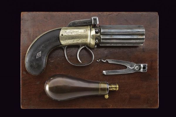 Pepperbox revolver a luminello di Manton in cassetta  - Asta Rare Armi Antiche e Militaria da tutto il mondo - Associazione Nazionale - Case d'Asta italiane