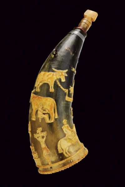 Fiasca da polvere in corno di mucca  - Asta Rare Armi Antiche e Militaria da tutto il mondo - Associazione Nazionale - Case d'Asta italiane