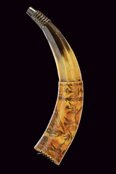 Corno da polvere con incisione e dedica  - Asta Rare Armi Antiche e Militaria da tutto il mondo - Associazione Nazionale - Case d'Asta italiane
