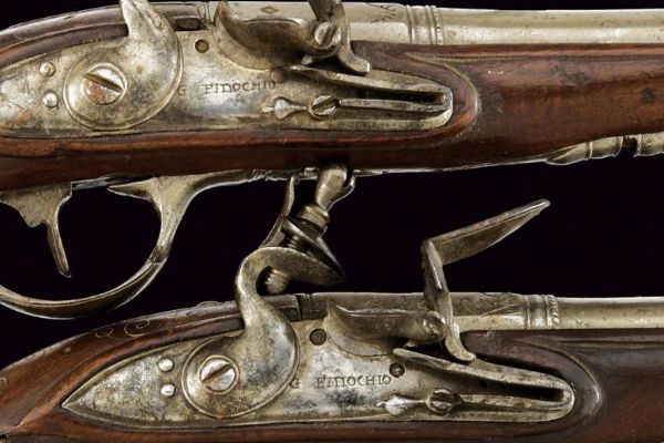 Paio di pistole a pietra focaia da viaggio di G. Finochio  - Asta Rare Armi Antiche e Militaria da tutto il mondo - Associazione Nazionale - Case d'Asta italiane