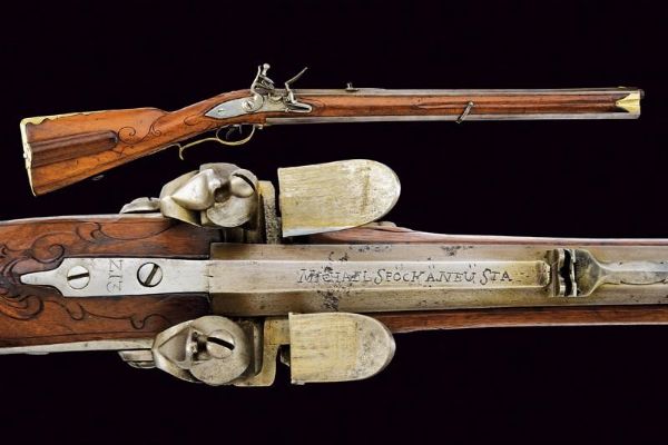 Raro Doppelstutzen Mod. 1768 a pietra focaia firmato Michael Spock  - Asta Rare Armi Antiche e Militaria da tutto il mondo - Associazione Nazionale - Case d'Asta italiane