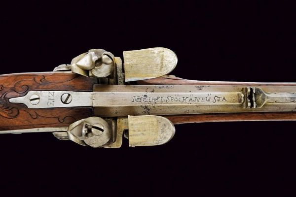Raro Doppelstutzen Mod. 1768 a pietra focaia firmato Michael Spock  - Asta Rare Armi Antiche e Militaria da tutto il mondo - Associazione Nazionale - Case d'Asta italiane