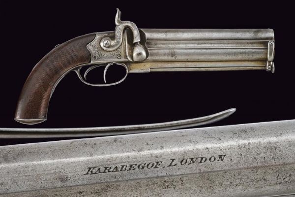Pistola a luminello a due canne sovrapposte di Karabegof  - Asta Rare Armi Antiche e Militaria da tutto il mondo - Associazione Nazionale - Case d'Asta italiane