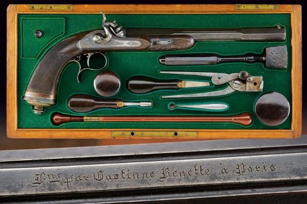 Bella pistola da tiro a luminello in cassetta di Gastinne Renette  - Asta Rare Armi Antiche e Militaria da tutto il mondo - Associazione Nazionale - Case d'Asta italiane