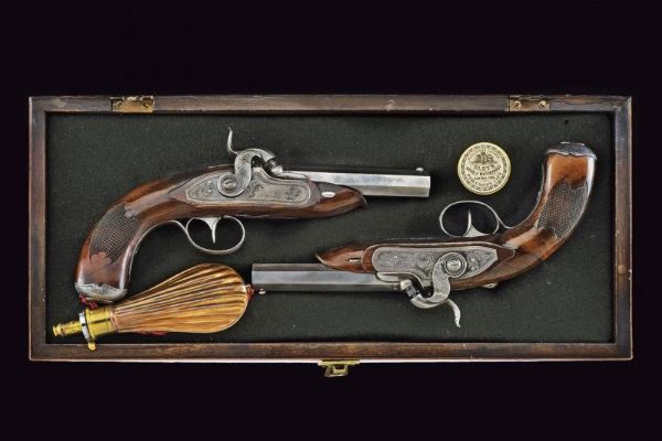Paio di pistole a luminello da viaggio di Carl Pirko  - Asta Rare Armi Antiche e Militaria da tutto il mondo - Associazione Nazionale - Case d'Asta italiane
