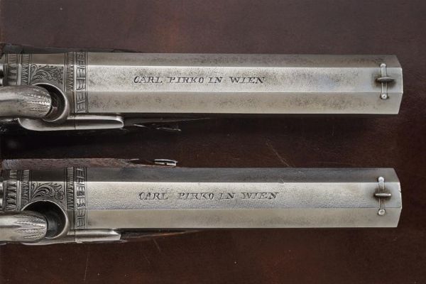 Paio di pistole a luminello da viaggio di Carl Pirko  - Asta Rare Armi Antiche e Militaria da tutto il mondo - Associazione Nazionale - Case d'Asta italiane