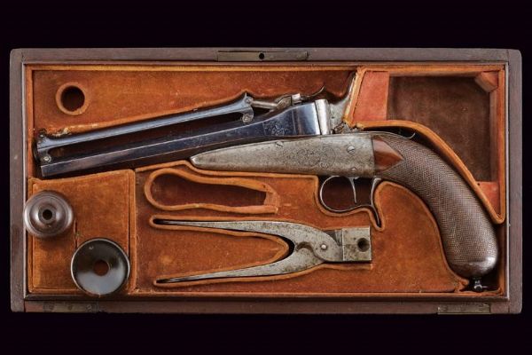 Rara pistola Collette a gravit� in cassetta  - Asta Rare Armi Antiche e Militaria da tutto il mondo - Associazione Nazionale - Case d'Asta italiane