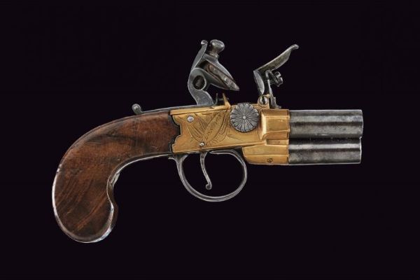 Raro mazzagatto a pietra focaia a tre canne di Richards  - Asta Rare Armi Antiche e Militaria da tutto il mondo - Associazione Nazionale - Case d'Asta italiane