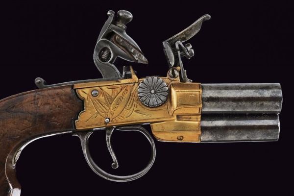 Raro mazzagatto a pietra focaia a tre canne di Richards  - Asta Rare Armi Antiche e Militaria da tutto il mondo - Associazione Nazionale - Case d'Asta italiane