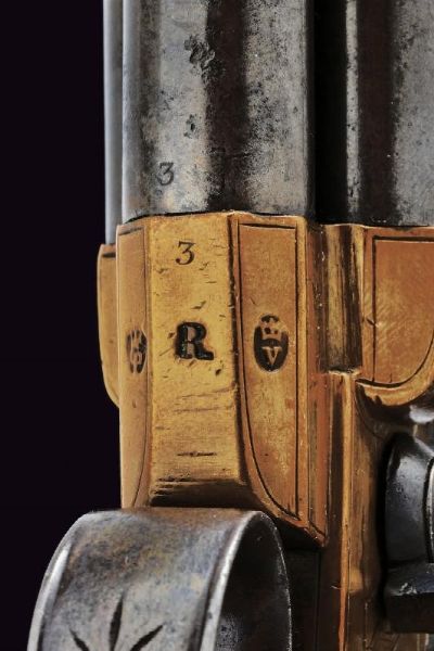 Raro mazzagatto a pietra focaia a tre canne di Richards  - Asta Rare Armi Antiche e Militaria da tutto il mondo - Associazione Nazionale - Case d'Asta italiane