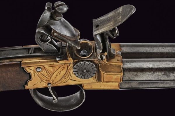 Raro mazzagatto a pietra focaia a tre canne di Richards  - Asta Rare Armi Antiche e Militaria da tutto il mondo - Associazione Nazionale - Case d'Asta italiane