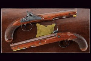 Paio di pistole a luminello di Sutherland in cassetta  - Asta Rare Armi Antiche e Militaria da tutto il mondo - Associazione Nazionale - Case d'Asta italiane