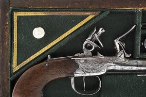 Paio di mazzagatti a pietra focaia in cassetta  - Asta Rare Armi Antiche e Militaria da tutto il mondo - Associazione Nazionale - Case d'Asta italiane