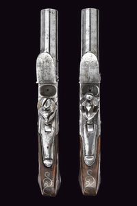 Paio di mazzagatti a pietra focaia in cassetta  - Asta Rare Armi Antiche e Militaria da tutto il mondo - Associazione Nazionale - Case d'Asta italiane