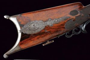 Bellissimo fucile da tiro a luminello di Zoller decorato con scene dalla leggenda di Guglielmo Tell  - Asta Rare Armi Antiche e Militaria da tutto il mondo - Associazione Nazionale - Case d'Asta italiane