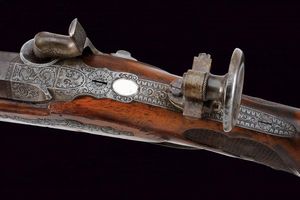 Bellissimo fucile da tiro a luminello di Zoller decorato con scene dalla leggenda di Guglielmo Tell  - Asta Rare Armi Antiche e Militaria da tutto il mondo - Associazione Nazionale - Case d'Asta italiane