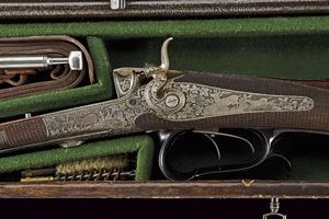 Straordinaria doppietta a percussione centrale di Haetge in cassetta  - Asta Rare Armi Antiche e Militaria da tutto il mondo - Associazione Nazionale - Case d'Asta italiane