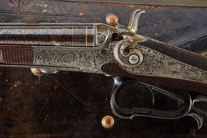 Straordinaria doppietta a percussione centrale di Haetge in cassetta  - Asta Rare Armi Antiche e Militaria da tutto il mondo - Associazione Nazionale - Case d'Asta italiane