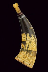 Fiasca da polvere in corno di mucca  - Asta Rare Armi Antiche e Militaria da tutto il mondo - Associazione Nazionale - Case d'Asta italiane