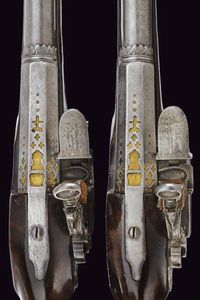 Bel paio di pistole a pietra focaia alla micheletta da ufficiale  - Asta Rare Armi Antiche e Militaria da tutto il mondo - Associazione Nazionale - Case d'Asta italiane