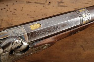 Paio di pistole a luminello da ufficiale firmate De Herraduras, in cassetta  - Asta Rare Armi Antiche e Militaria da tutto il mondo - Associazione Nazionale - Case d'Asta italiane