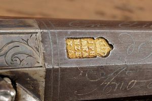 Paio di pistole a luminello da ufficiale firmate De Herraduras, in cassetta  - Asta Rare Armi Antiche e Militaria da tutto il mondo - Associazione Nazionale - Case d'Asta italiane