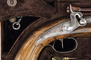 Paio di pistole a luminello di Flachat in cassetta  - Asta Rare Armi Antiche e Militaria da tutto il mondo - Associazione Nazionale - Case d'Asta italiane